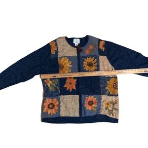 Stitches In Time Womens 1X Blue Sunflower Patchwork Zipper Cardigan Sweater